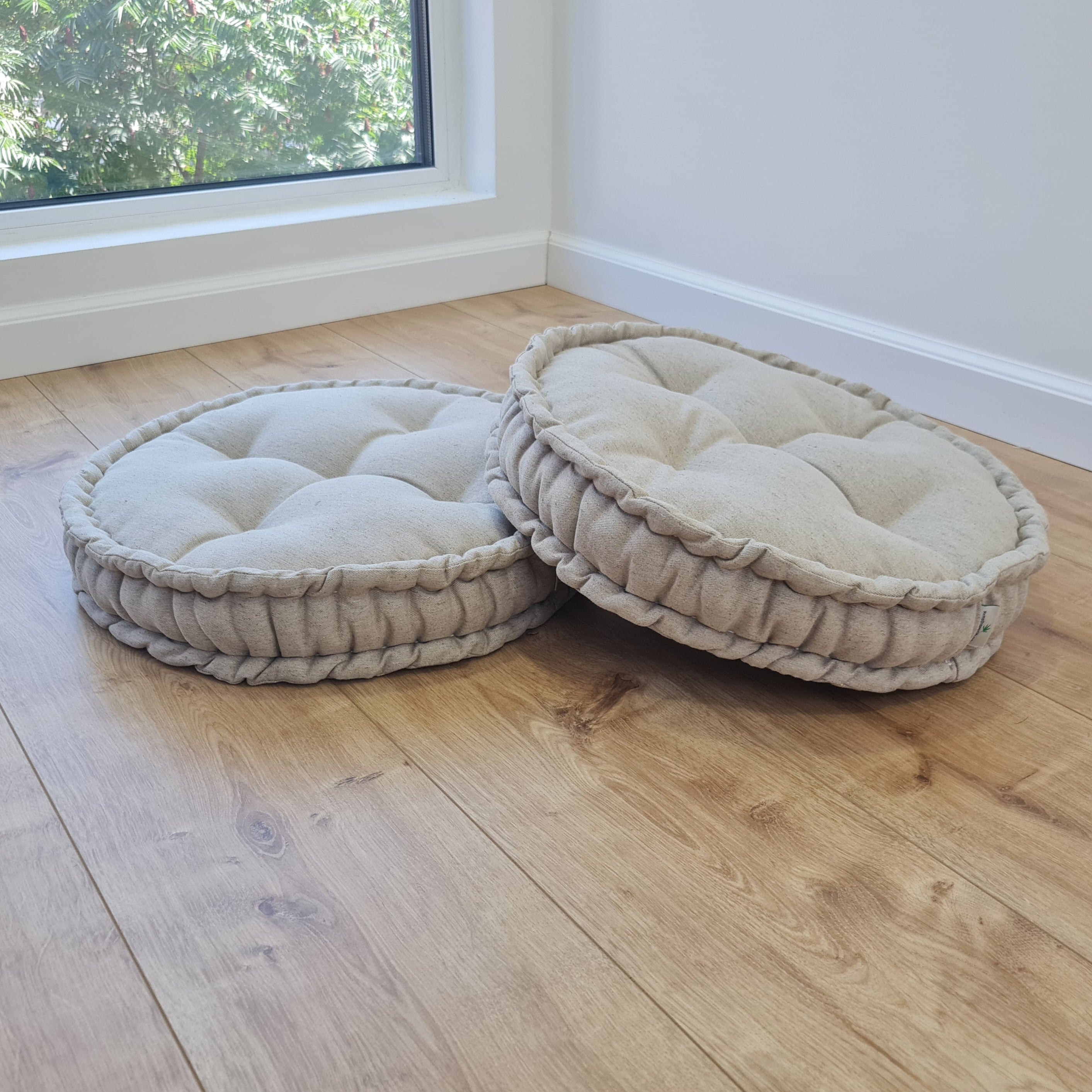 Round Hemp Cushion filled Hemp Fiber in natural non-dyed Linen fabric organic Floor Chair cushion Meditation pillow custom made size