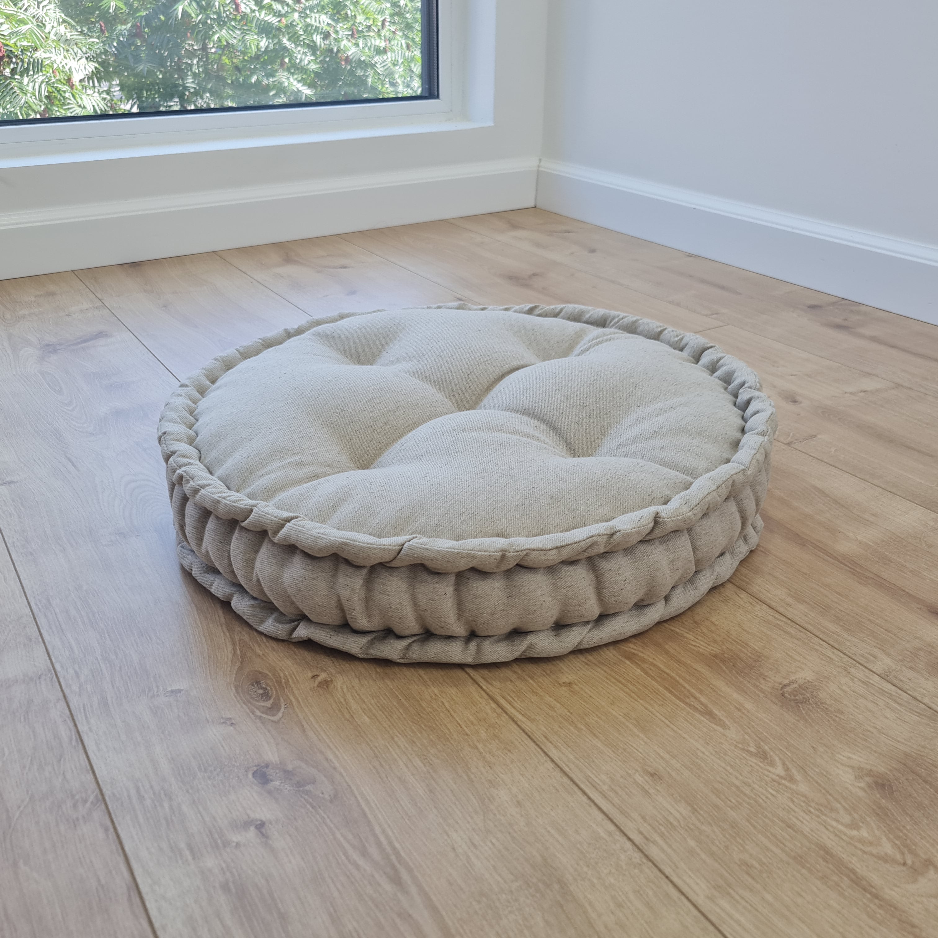 Round Hemp Cushion filled Hemp Fiber in natural non-dyed Linen fabric organic Floor Chair cushion Meditation pillow custom made size