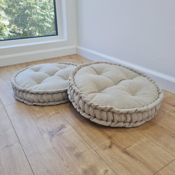 Round Hemp Cushion filled Hemp Fiber in natural non-dyed Linen fabric organic Floor Chair cushion Meditation pillow custom made size