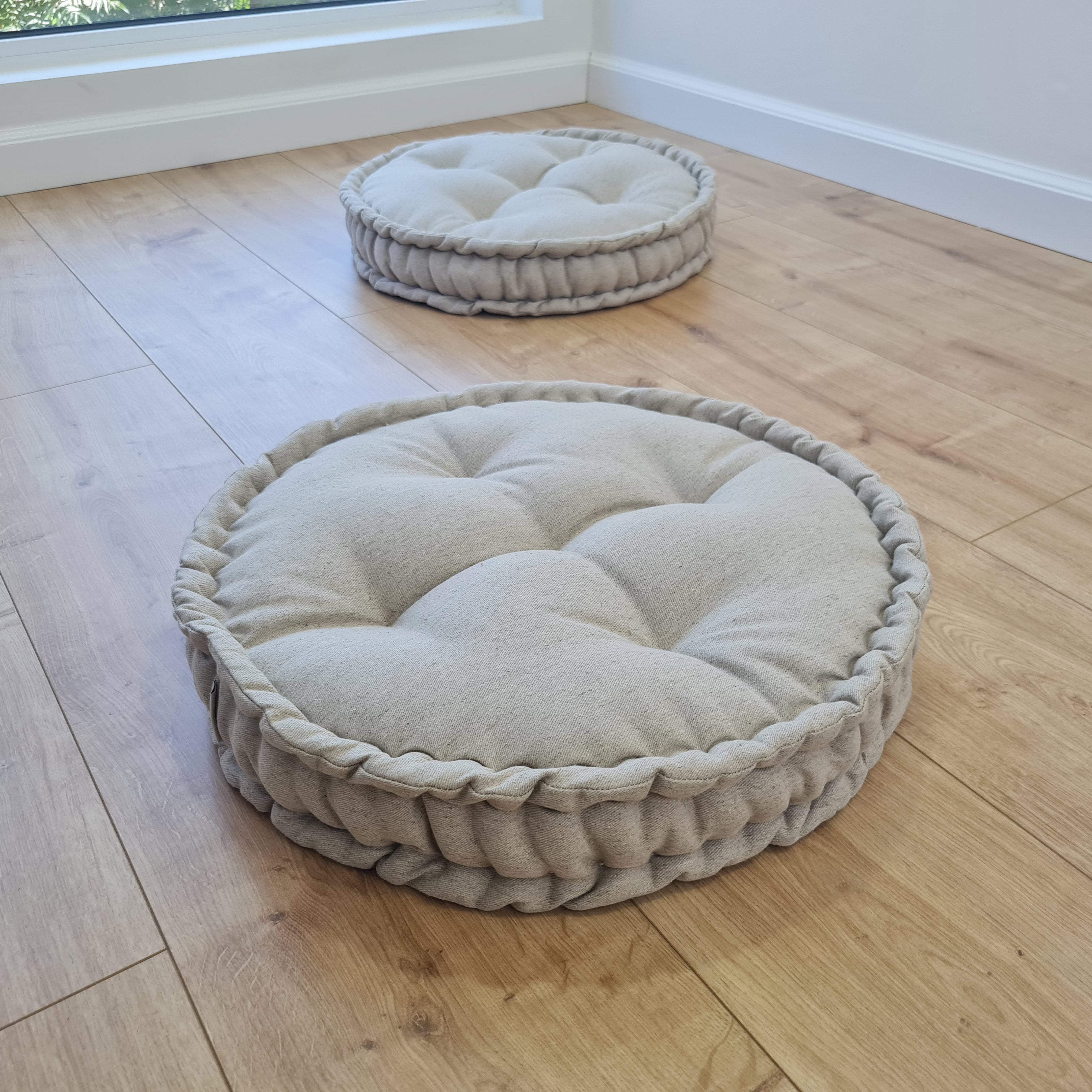 Round Hemp Cushion filled Hemp Fiber in natural non-dyed Linen fabric organic Floor Chair cushion Meditation pillow custom made size