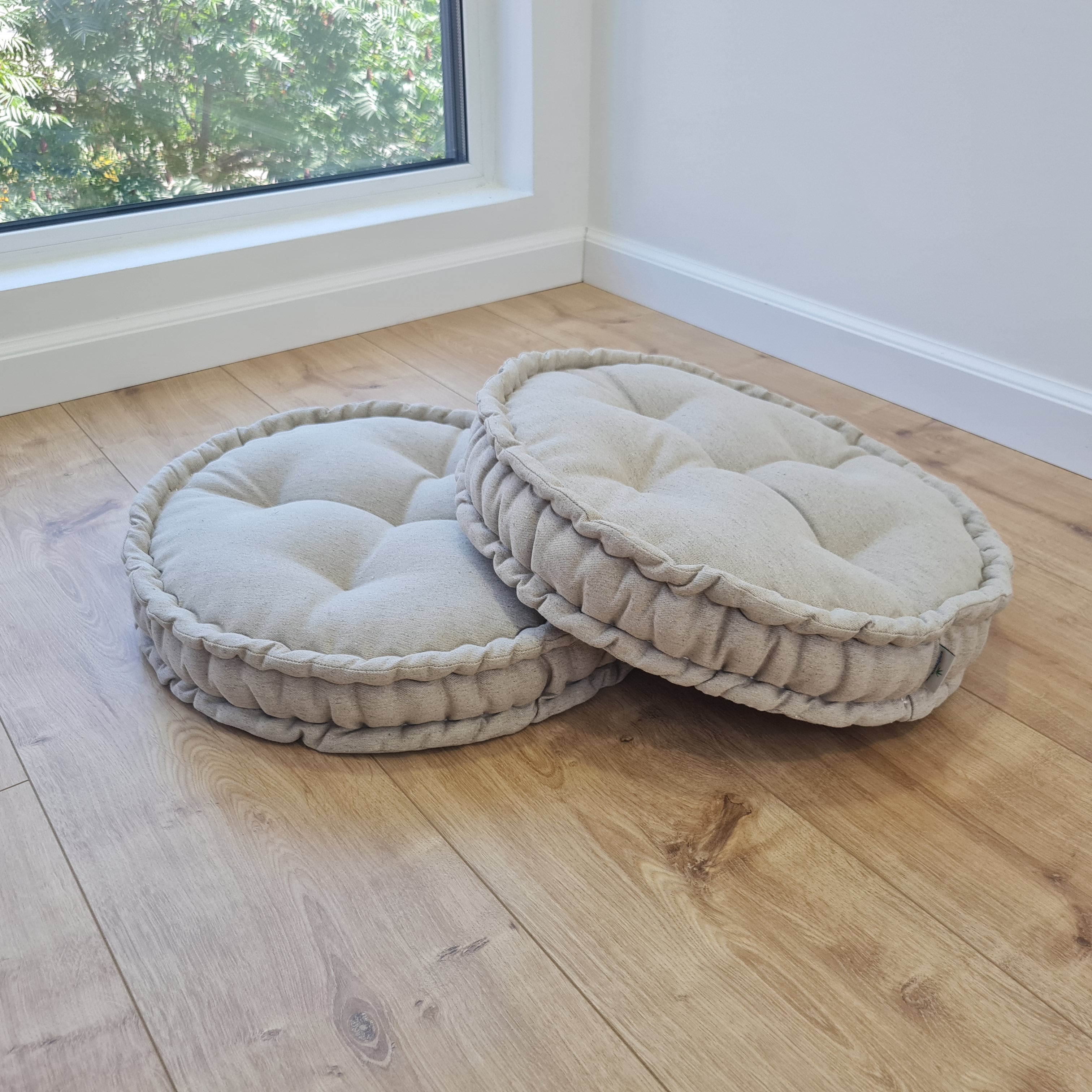 Round Hemp Cushion filled Hemp Fiber in natural non-dyed Linen fabric organic Floor Chair cushion Meditation pillow custom made size