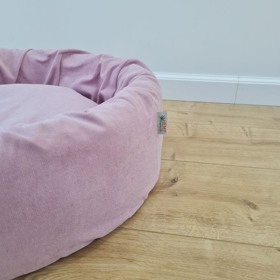 Round Hemp Cotton velvet Light Pink Pet Bed with Removable Washable Natural velvet Cover Filled Organic Hemp Fiber house eco-friendly Gift