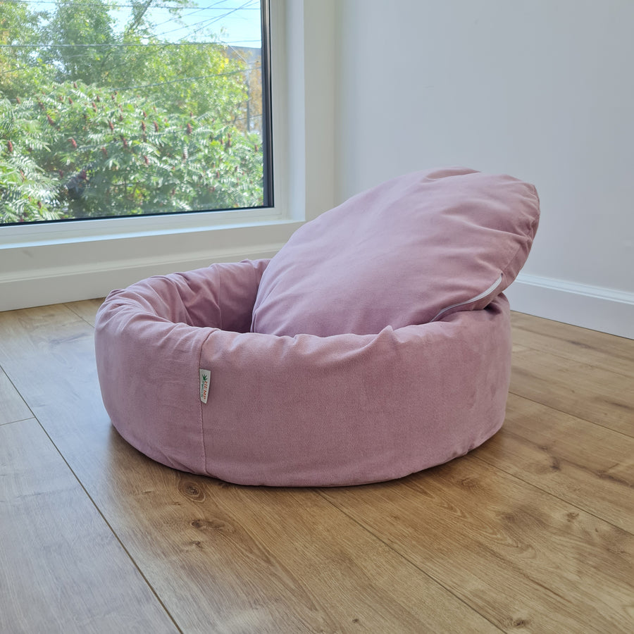 Round Hemp Cotton velvet Light Pink Pet Bed with Removable Washable Natural velvet Cover Filled Organic Hemp Fiber house eco-friendly Gift