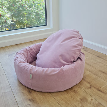 Round Hemp Cotton velvet Light Pink Pet Bed with Removable Washable Natural velvet Cover Filled Organic Hemp Fiber house eco-friendly Gift