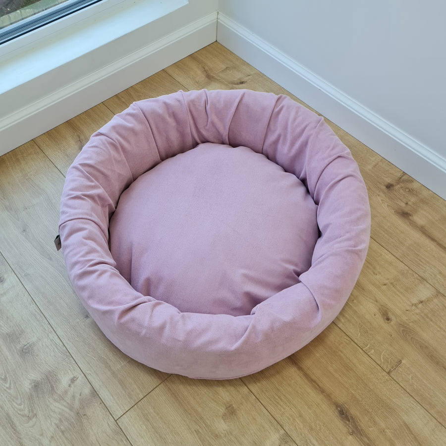 Round Hemp Cotton velvet Light Pink Pet Bed with Removable Washable Natural velvet Cover Filled Organic Hemp Fiber house eco-friendly Gift