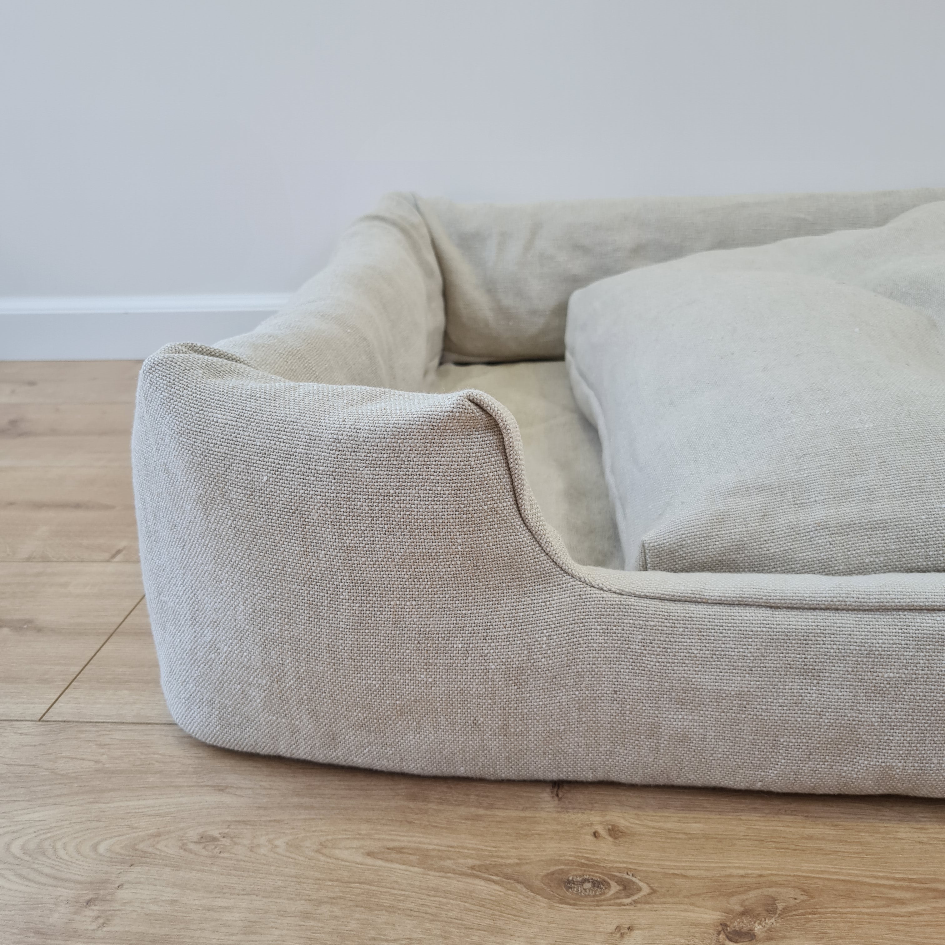 Hemp Pet Bed Removable Washable Natural Linen Cover Bed Filled Organic Hemp Fiber Filler - with thick topper inside - house for cats dogs