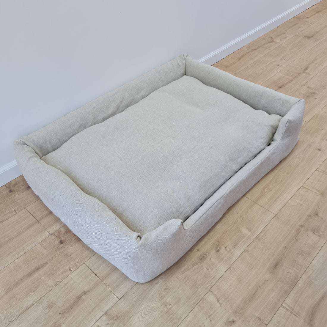 Hemp Pet Bed Removable Washable Natural Linen Cover Bed Filled Organic Hemp Fiber Filler - with thick topper inside - house for cats dogs