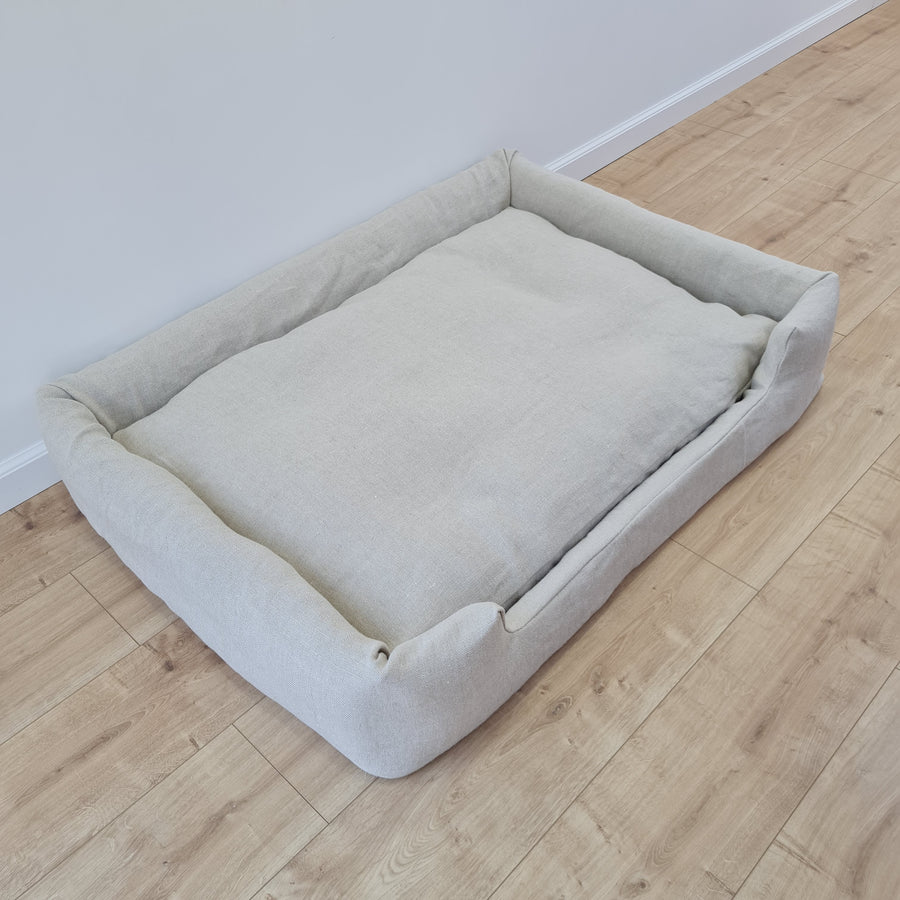 Hemp Pet Bed Removable Washable Natural Linen Cover Bed Filled Organic Hemp Fiber Filler - with thick topper inside - house for cats dogs