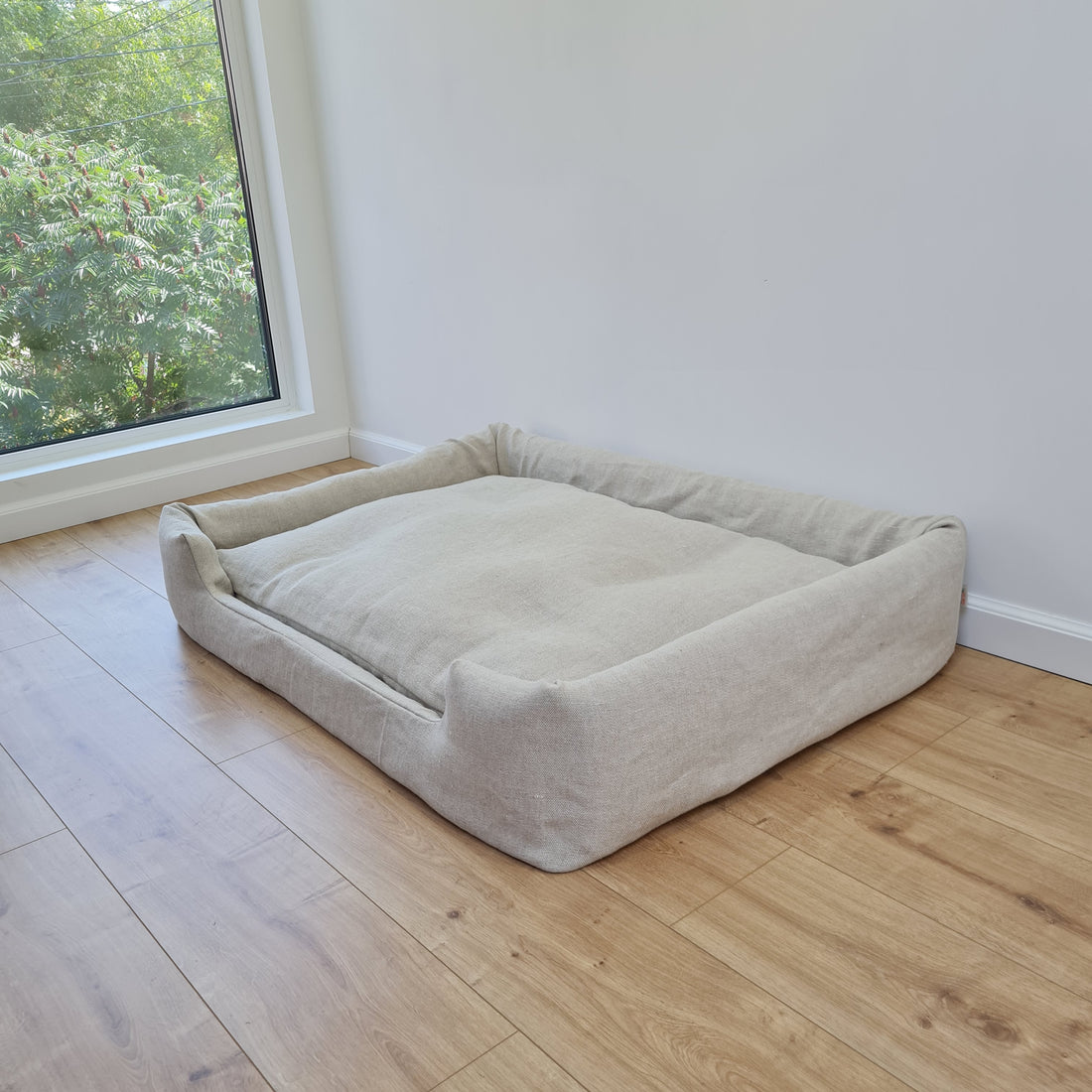 Hemp Pet Bed Removable Washable Natural Linen Cover Bed Filled Organic Hemp Fiber Filler - with thick topper inside - house for cats dogs