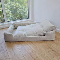 Hemp Pet Bed Removable Washable Natural Linen Cover Bed Filled Organic Hemp Fiber Filler - with thick topper inside - house for cats dogs