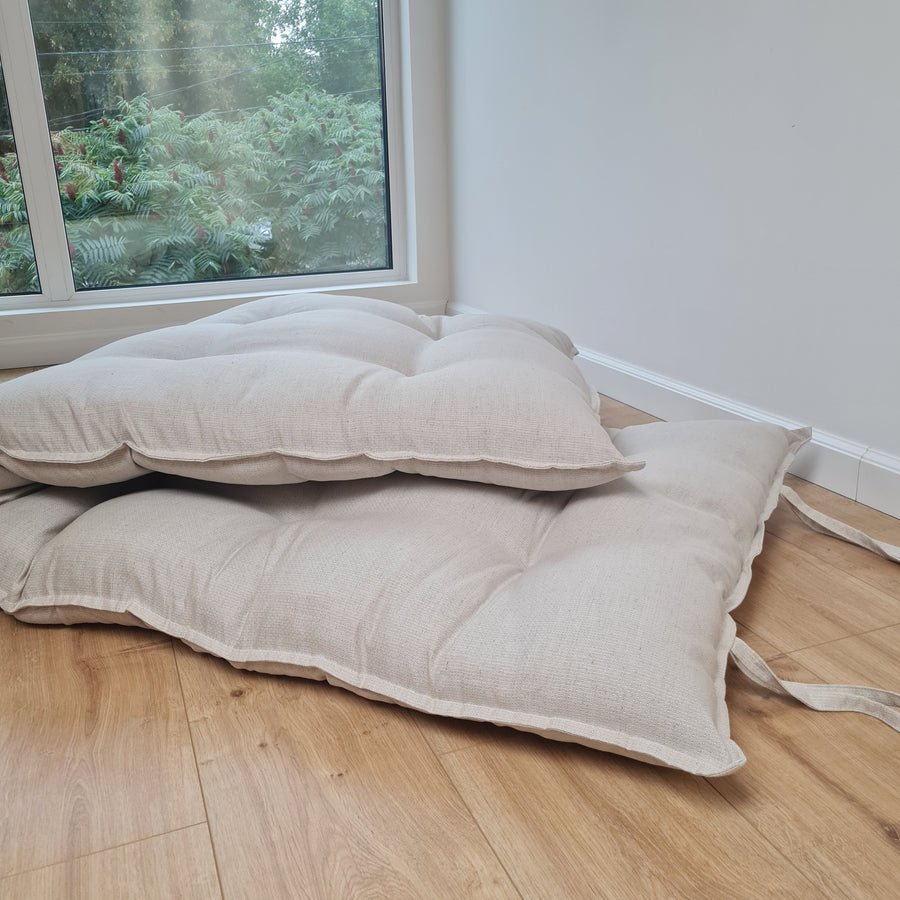 HEMP Linen Topper / Futon / Shikibuton Mat 3” thick filled organic hemp fiber filler in Linen fabric Custom Size Hand made