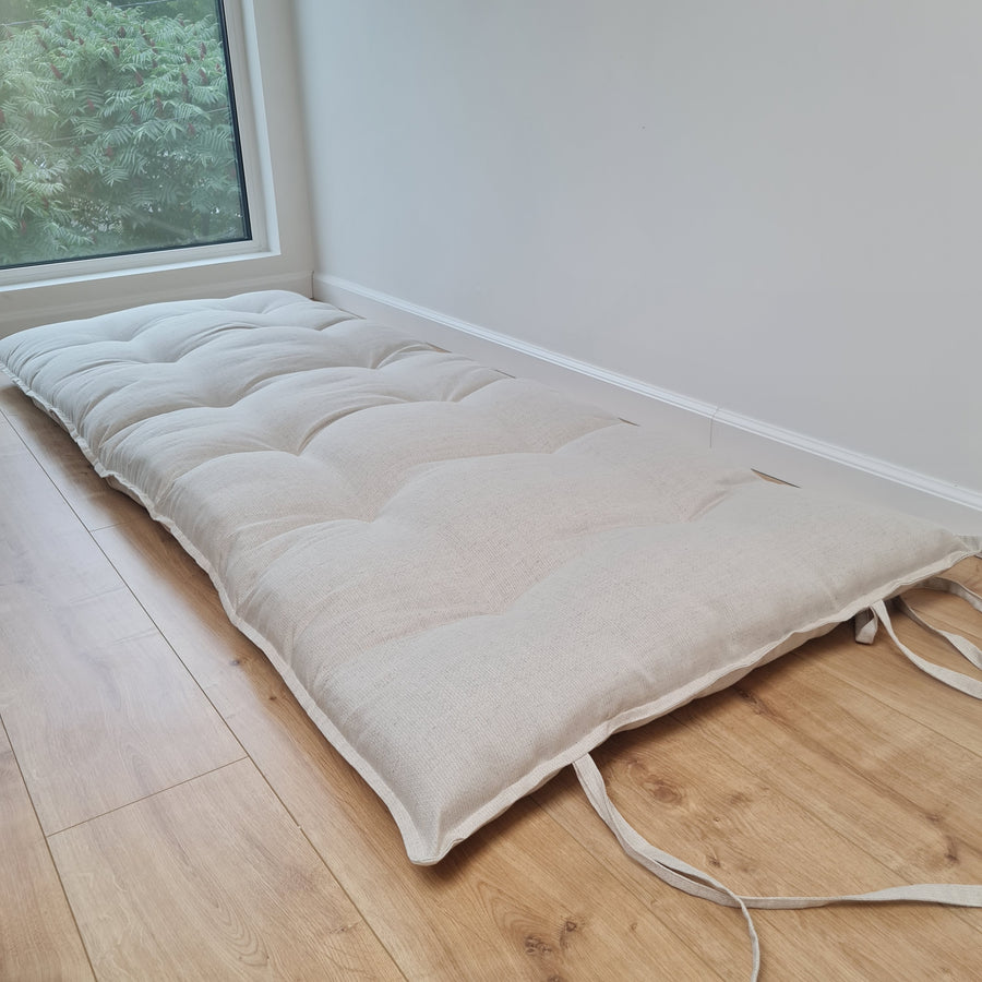 HEMP Linen Topper / Futon / Shikibuton Mat 3” thick filled organic hemp fiber filler in Linen fabric Custom Size Hand made