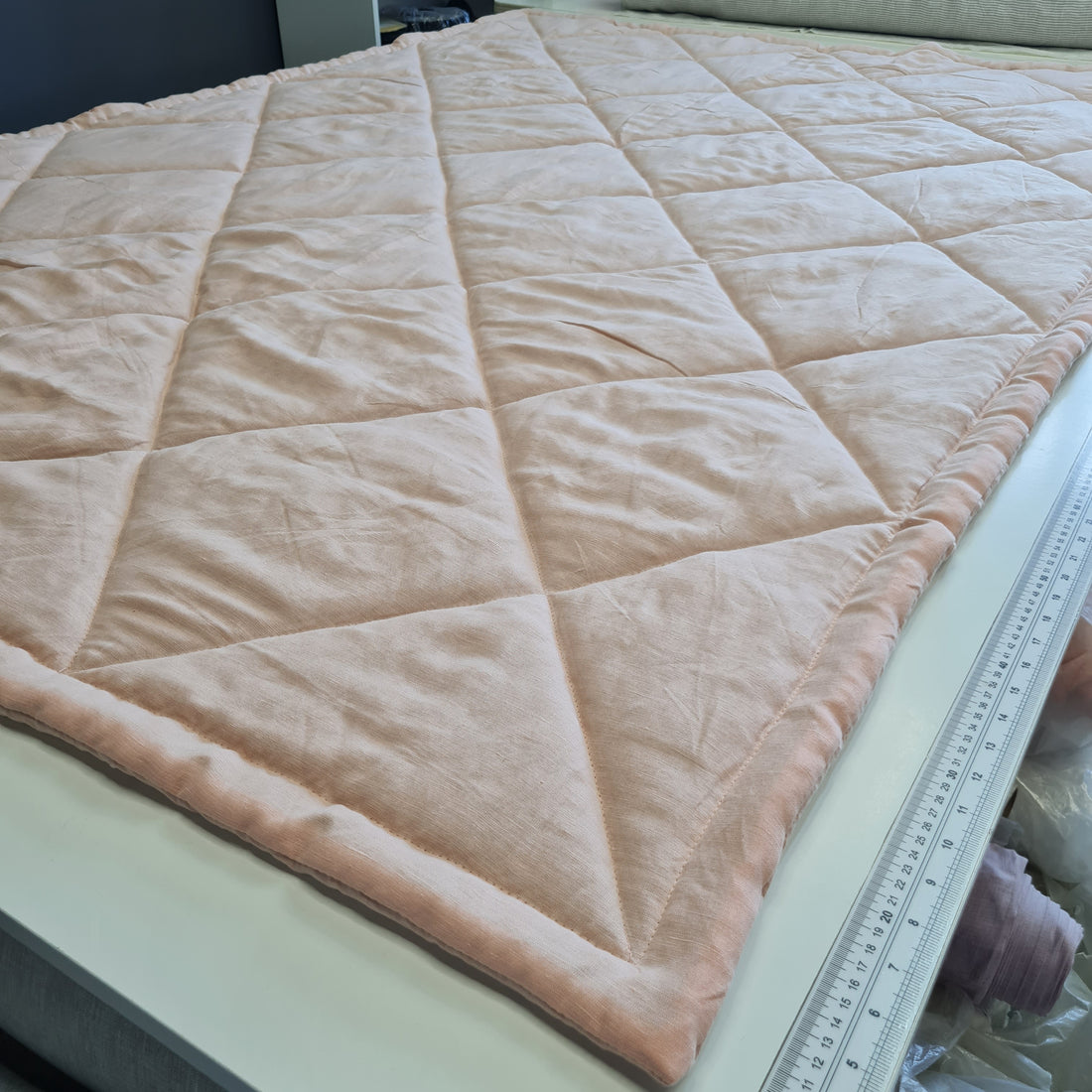 HEMP Linen viscose Blanket organic Hemp fiber filling in Natural Tender Peach Linen viscose Fabric cozy organic hand made Quilted blanket
