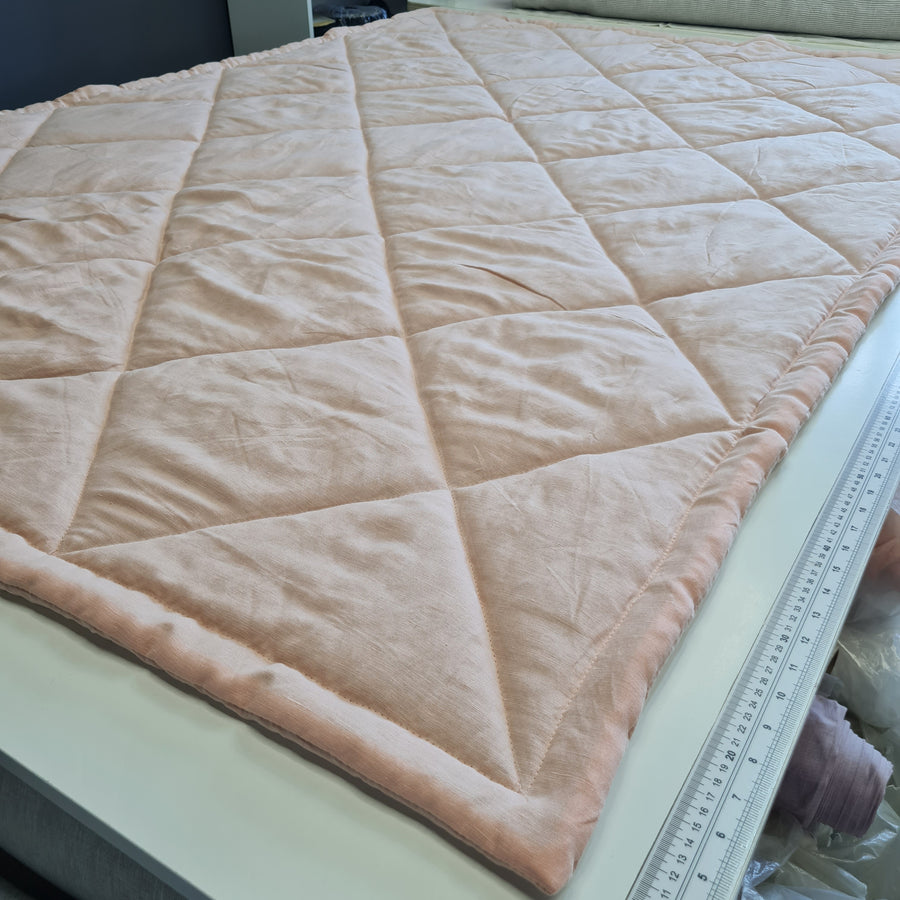 HEMP Linen viscose Blanket organic Hemp fiber filling in Natural Tender Peach Linen viscose Fabric cozy organic hand made Quilted blanket