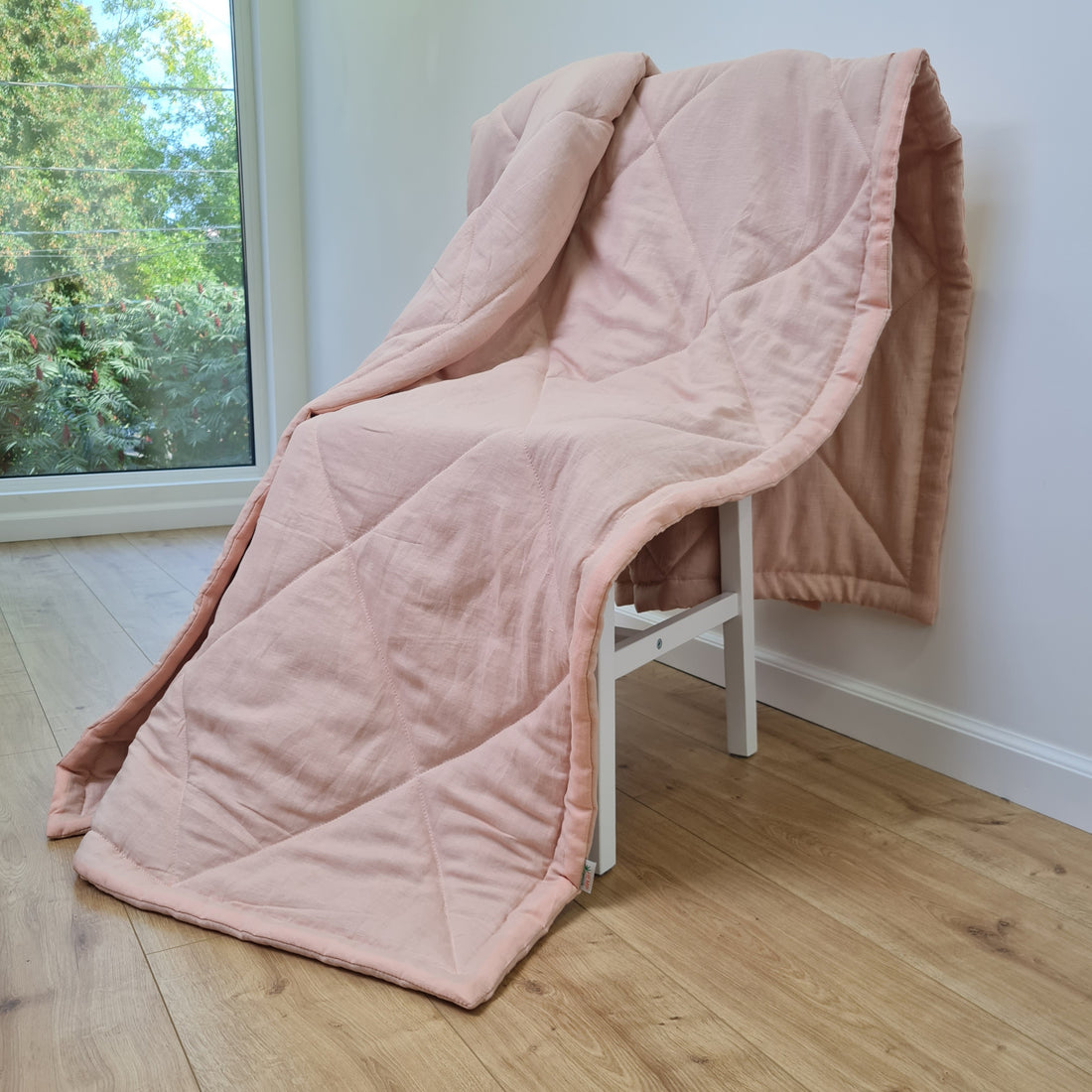HEMP Linen viscose Blanket organic Hemp fiber filling in Natural Tender Peach Linen viscose Fabric cozy organic hand made Quilted blanket