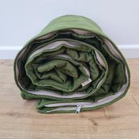 HEMP Sleeping bag "Forest Green" organic hemp fiber filling in natural linen fabric