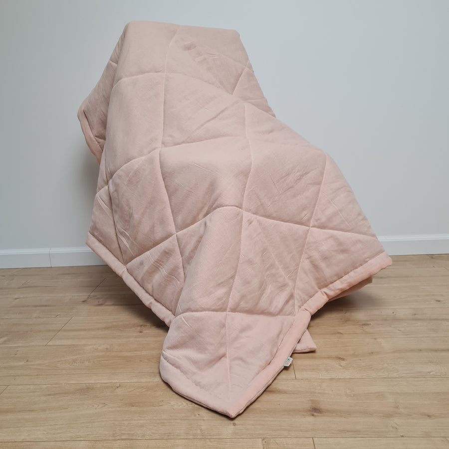 HEMP Linen viscose Blanket organic Hemp fiber filling in Natural Tender Peach Linen viscose Fabric cozy organic hand made Quilted blanket