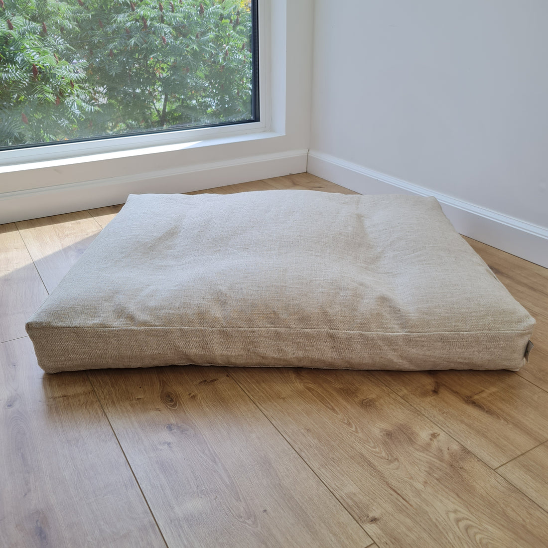 Hemp Linen Pet Mat Pad Cushion with Removable Linen Cover organic hemp fiber filler in non-dyed beige greylinen fabric