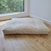 Hemp Linen Pet Mat Pad Cushion with Removable Linen Cover organic hemp fiber filler in non-dyed beige greylinen fabric