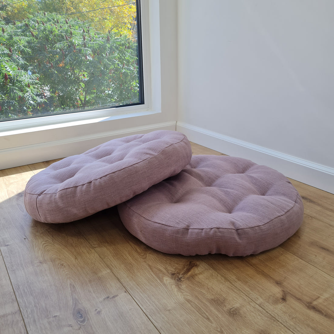 Round Hemp cushion Hemp fiber in linen fabric natural organic Floor cushion Meditation pillow custom made size
