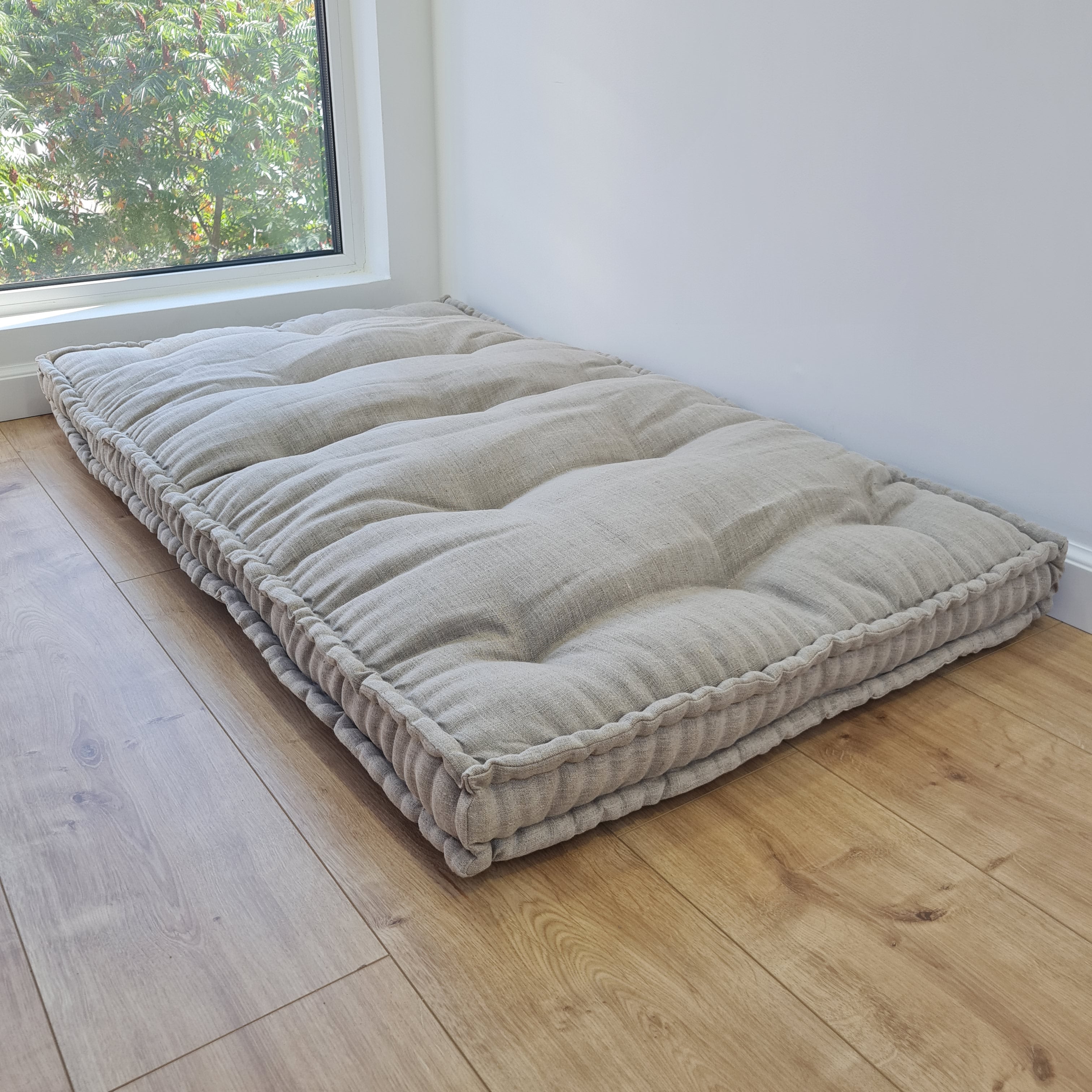 27" x 48" (68 x 122 cm) Hemp Floor cushion with organic hemp fiber filling in natural non dyed linen fabric / floor pillow /Meditation Yoga