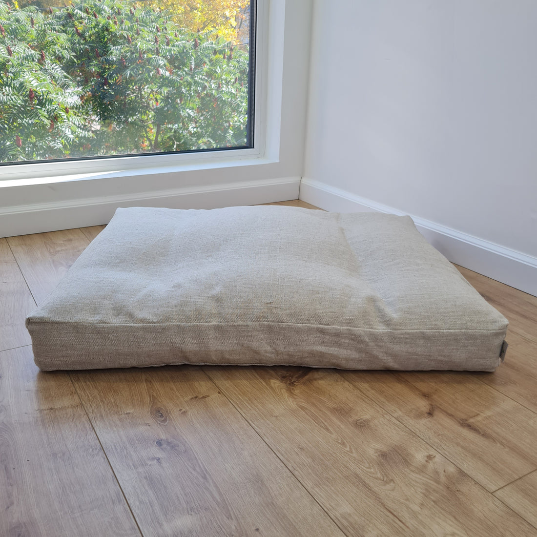 Hemp Linen Pet Mat Pad Cushion with Removable Linen Cover organic hemp fiber filler in non-dyed beige greylinen fabric