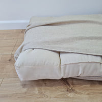Hemp Linen Pet Mat Pad Cushion with Removable Linen Cover organic hemp fiber filler in non-dyed beige greylinen fabric
