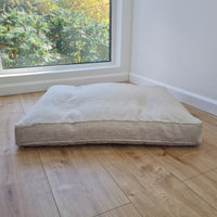 Hemp Linen Pet Mat Pad Cushion with Removable Linen Cover organic hemp fiber filler in non-dyed beige greylinen fabric