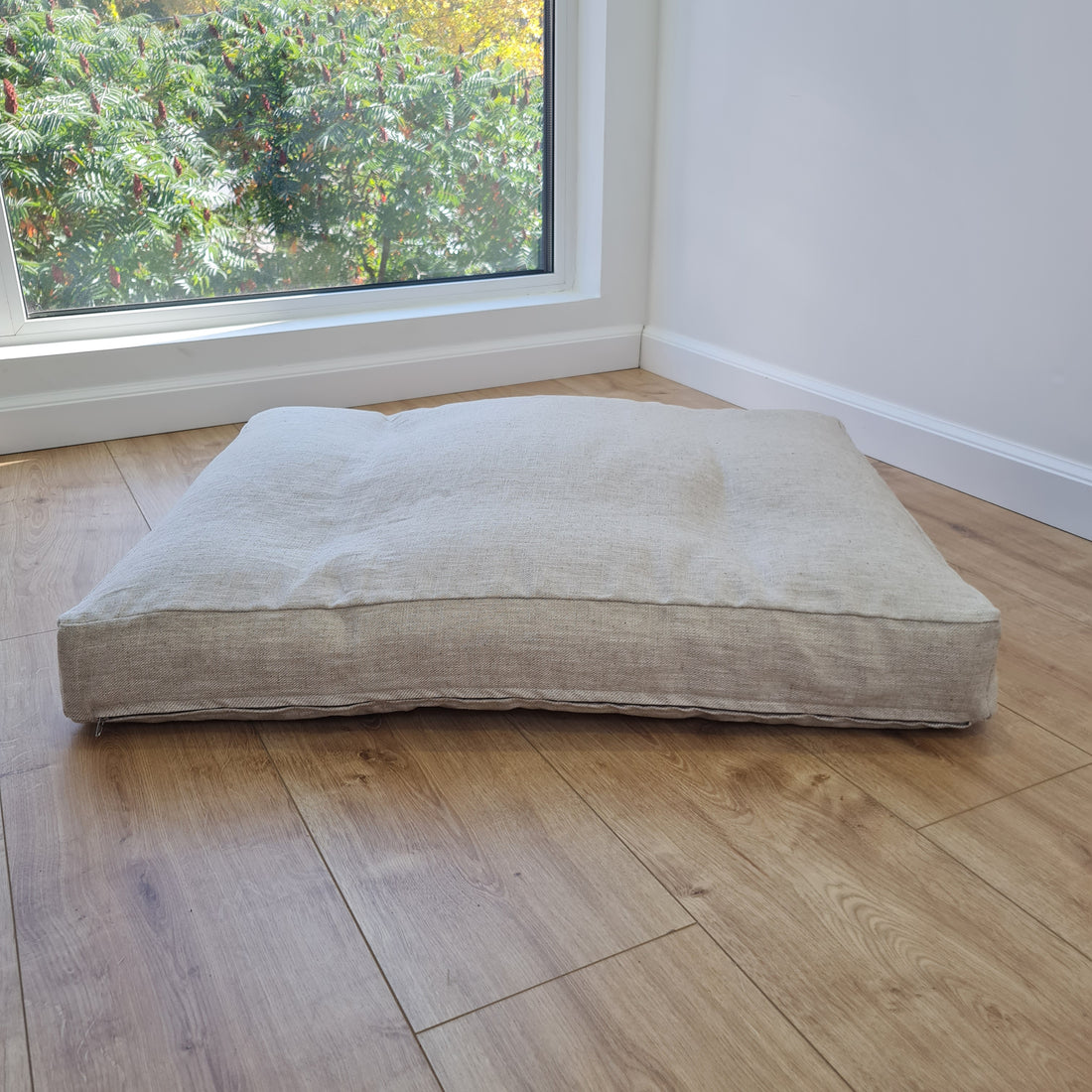 Hemp Linen Pet Mat Pad Cushion with Removable Linen Cover organic hemp fiber filler in non-dyed beige greylinen fabric