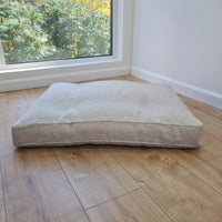 Hemp Linen Pet Mat Pad Cushion with Removable Linen Cover organic hemp fiber filler in non-dyed beige greylinen fabric