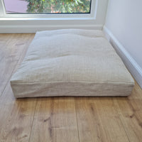 Hemp Linen Pet Mat Pad Cushion with Removable Linen Cover organic hemp fiber filler in non-dyed beige greylinen fabric