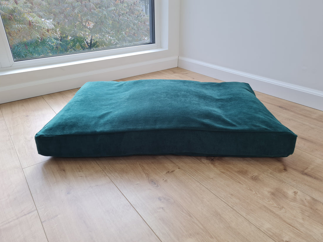 Hemp Pet Mat Pad Cushion with Removable Washable Cotton green velvet Cover Organic Hemp Fiber Filler in Natural Cotton Fabric Padded Dog