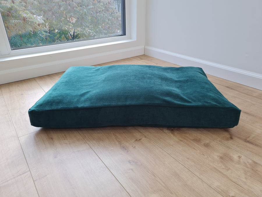 Hemp Pet Mat Pad Cushion with Removable Washable Cotton green velvet Cover Organic Hemp Fiber Filler in Natural Cotton Fabric Padded Dog