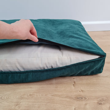 Hemp Pet Mat Pad Cushion with Removable Washable Cotton green velvet Cover Organic Hemp Fiber Filler in Natural Cotton Fabric Padded Dog