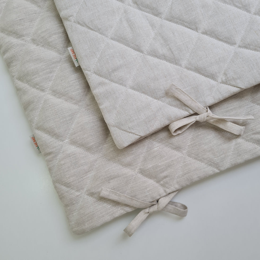 Hemp Linen pillow cover quilted by HEMP Organic fiber in natural non-dyed linen or hemp fabric with ties