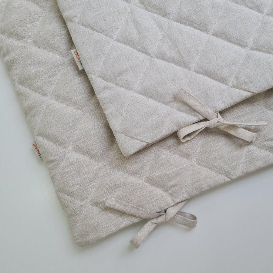 Hemp Linen pillow cover quilted by HEMP Organic fiber in natural non-dyed linen or hemp fabric with ties