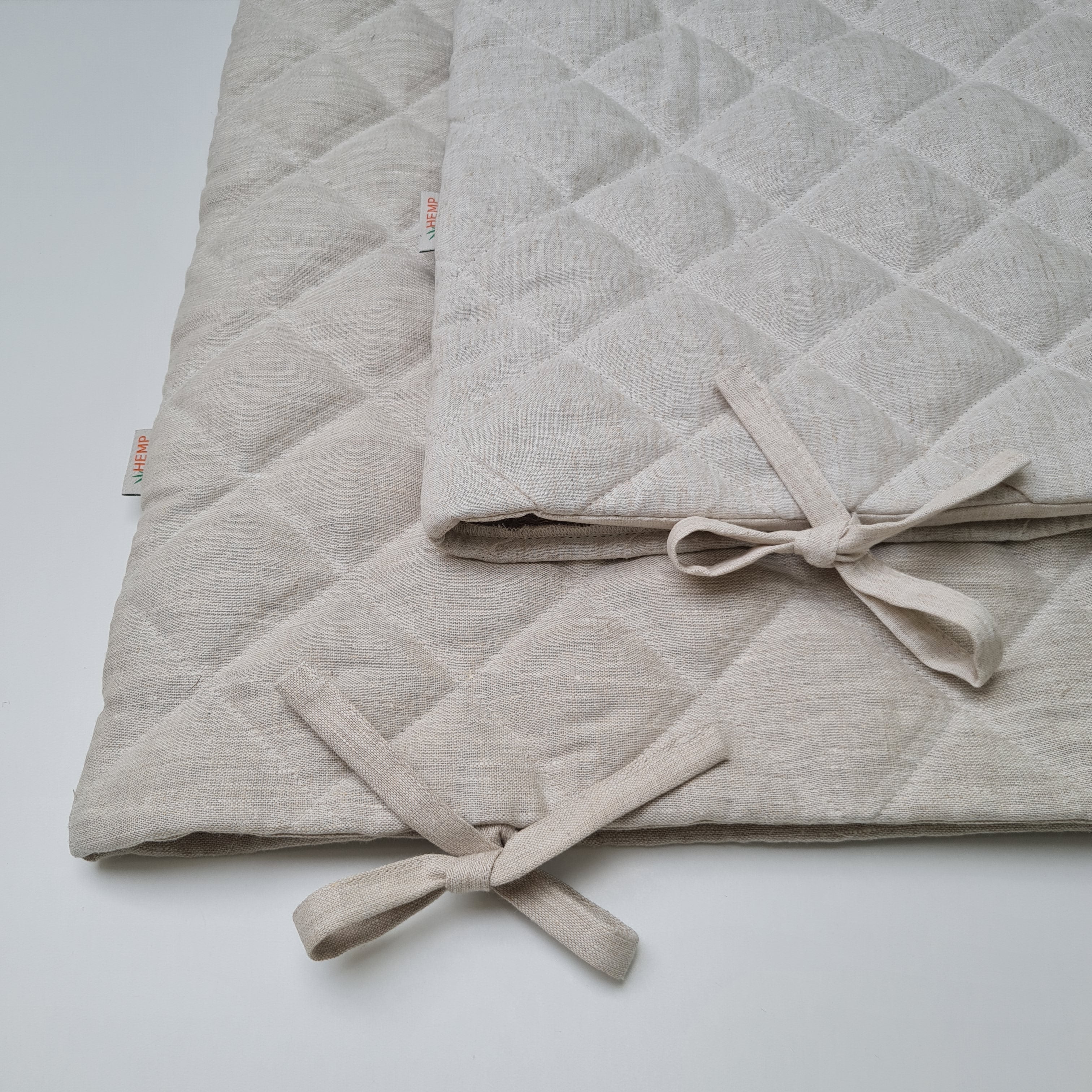 Hemp Linen pillow cover quilted by HEMP Organic fiber in natural non-dyed linen or hemp fabric with ties