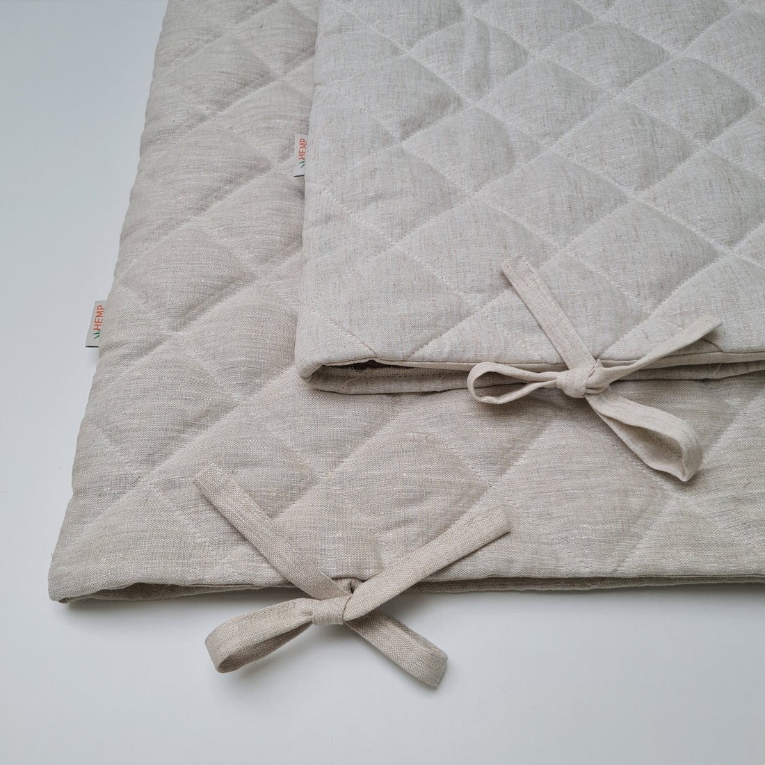 Hemp Linen pillow cover quilted by HEMP Organic fiber in natural non-dyed linen or hemp fabric with ties