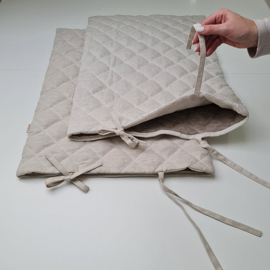 Hemp Linen pillow cover quilted by HEMP Organic fiber in natural non-dyed linen or hemp fabric with ties
