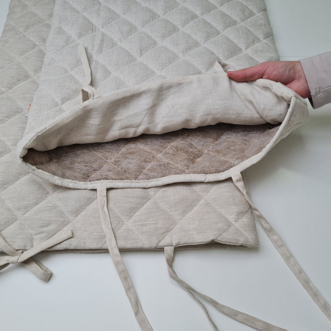 Hemp Linen pillow cover quilted by HEMP Organic fiber in natural non-dyed linen or hemp fabric with ties