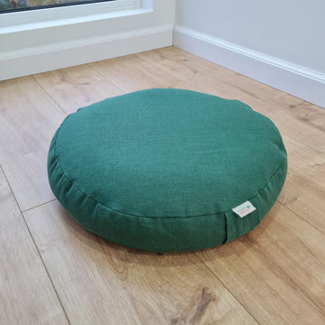 D 16.5"x H 3.15" (D 42 x H 8 cm) Zafu Green Linen floor cushion with Buckwheat hulls /Organic Meditation cushion/buckwheat
