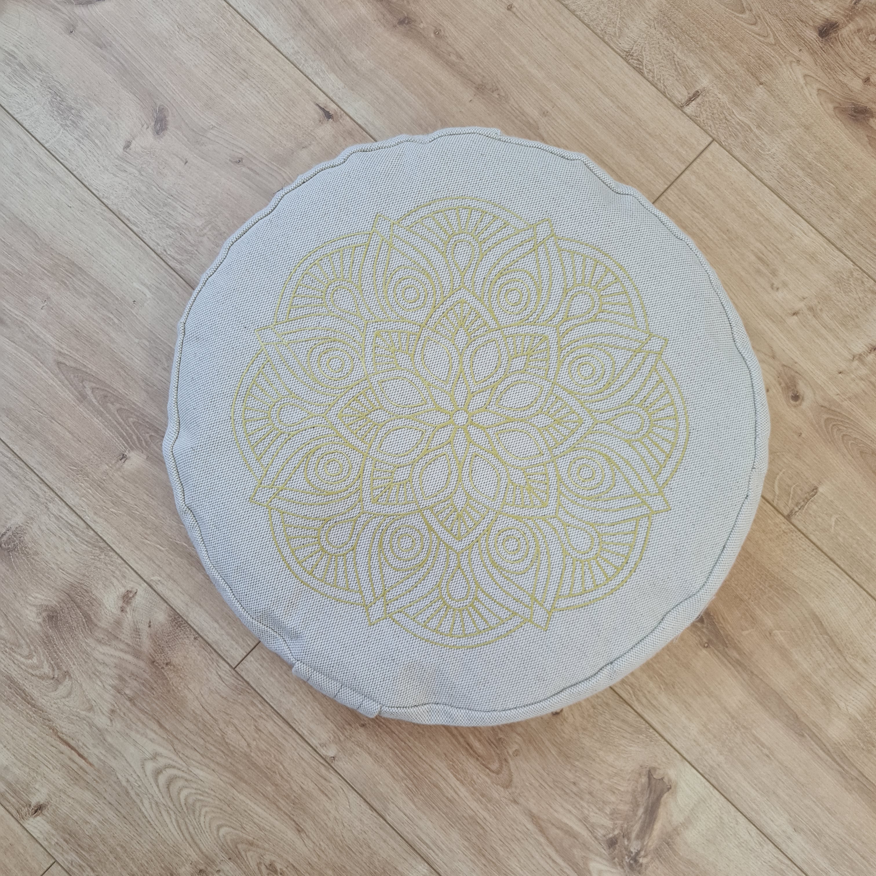 D16.5"x3.15"(42x8cm) Embroidery linen Zafu with cotton linner floor cushion with Buckwheat hulls /Organic Meditation cushion