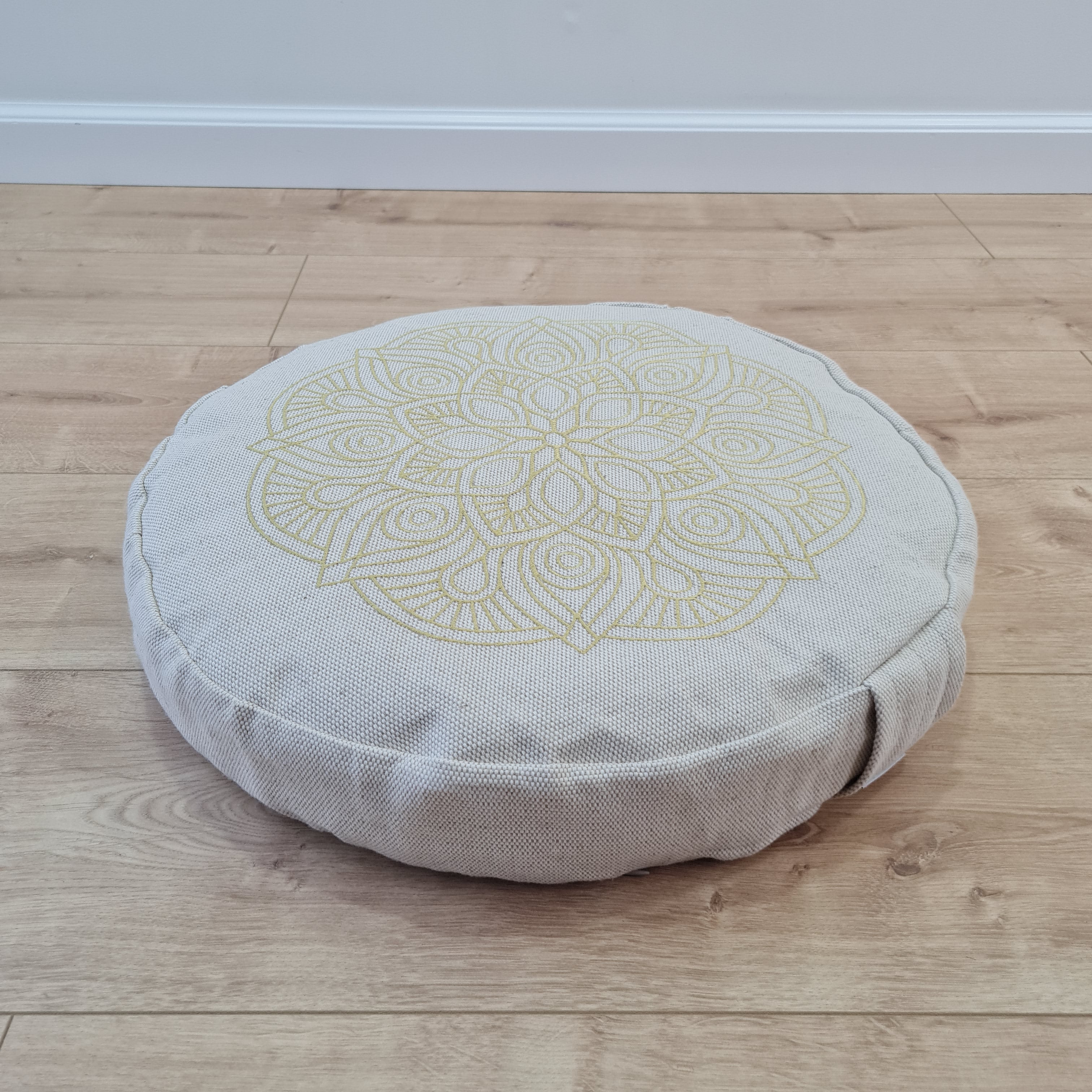 D16.5"x3.15"(42x8cm) Embroidery linen Zafu with cotton linner floor cushion with Buckwheat hulls /Organic Meditation cushion