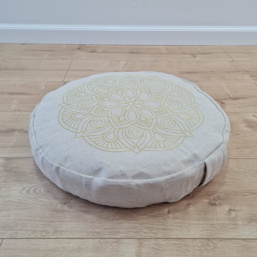 D16.5"x3.15"(42x8cm) Embroidery linen Zafu with cotton linner floor cushion with Buckwheat hulls /Organic Meditation cushion