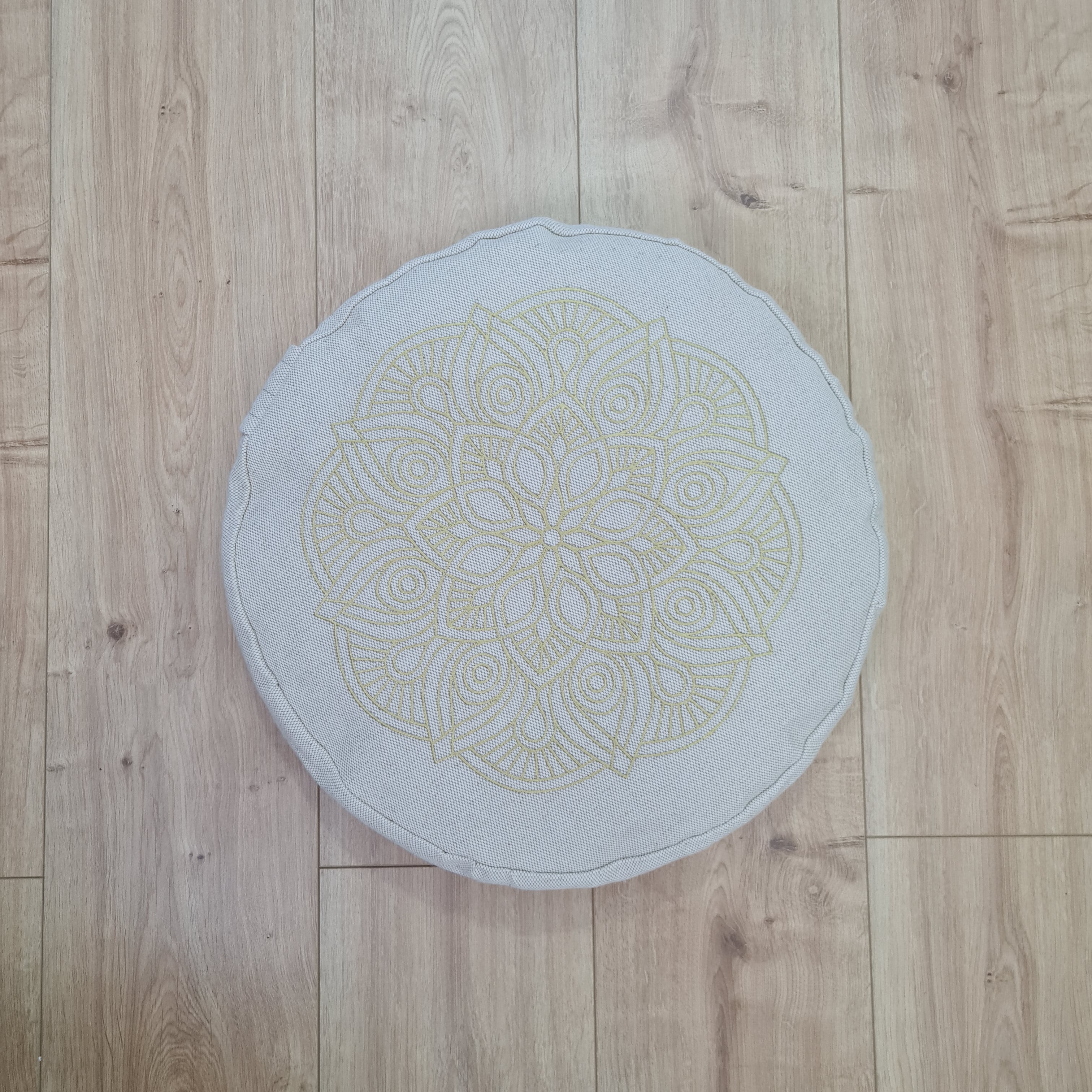 D16.5"x3.15"(42x8cm) Embroidery linen Zafu with cotton linner floor cushion with Buckwheat hulls /Organic Meditation cushion