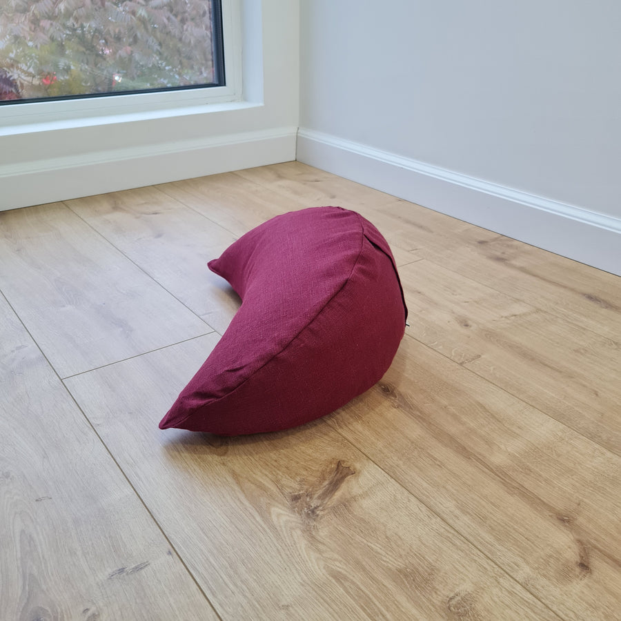 Linen cresсent cushion filled Wool filler Yoga Meditation Crescent pillow