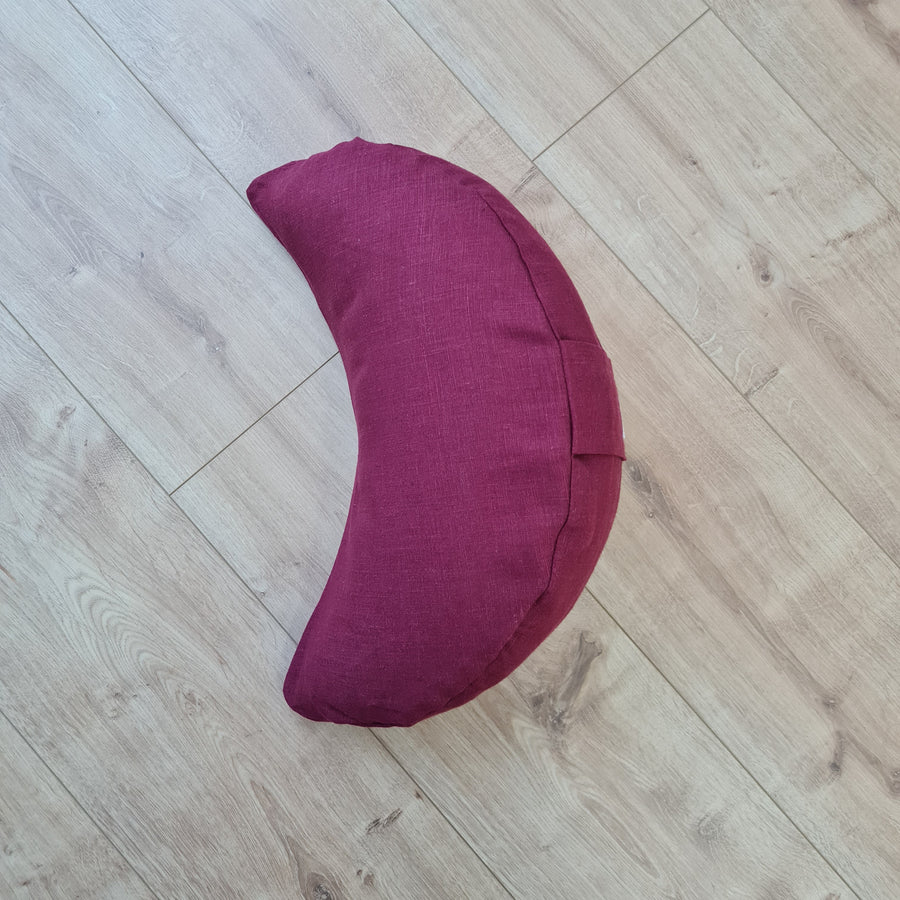 Linen cresсent cushion filled Wool filler Yoga Meditation Crescent pillow