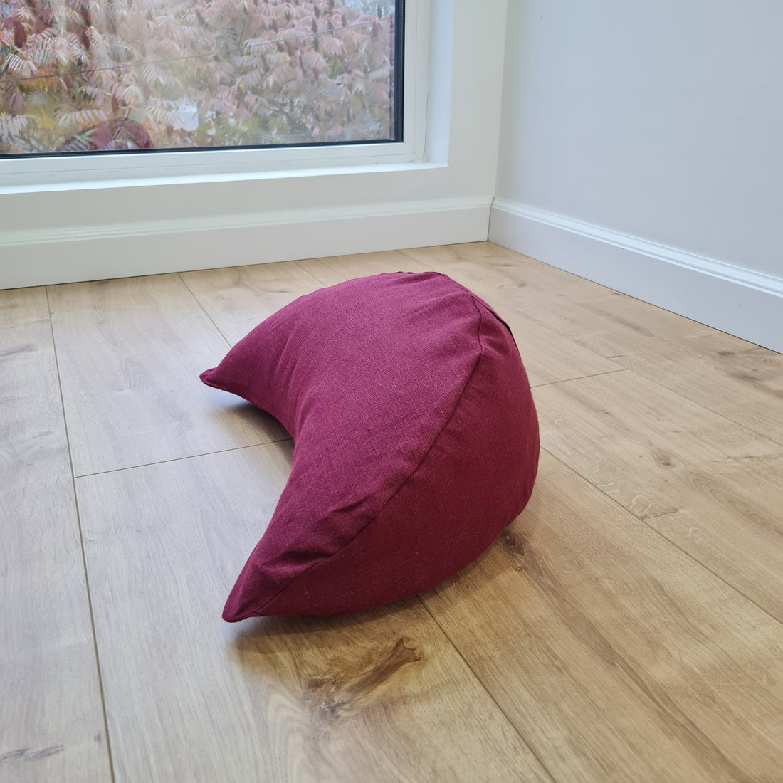 Linen cresсent cushion filled Wool filler Yoga Meditation Crescent pillow