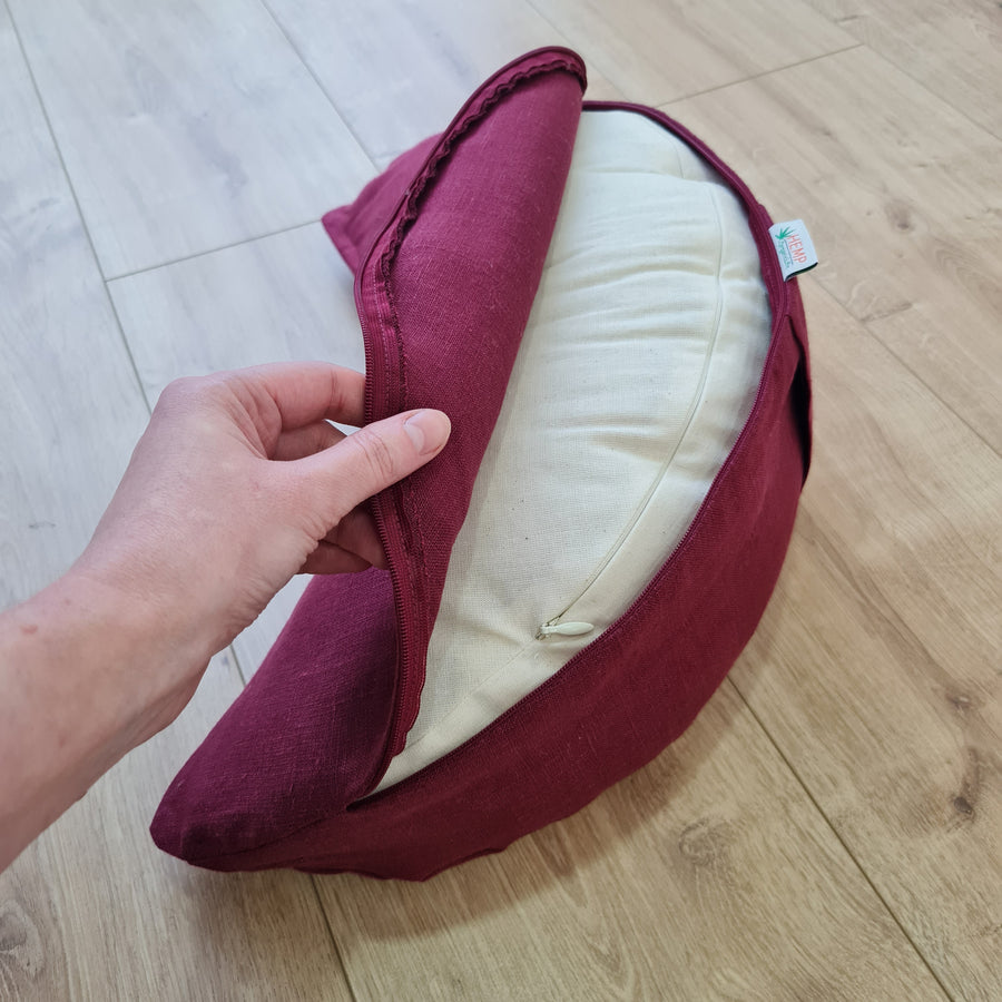 Linen cresсent cushion filled Wool filler Yoga Meditation Crescent pillow