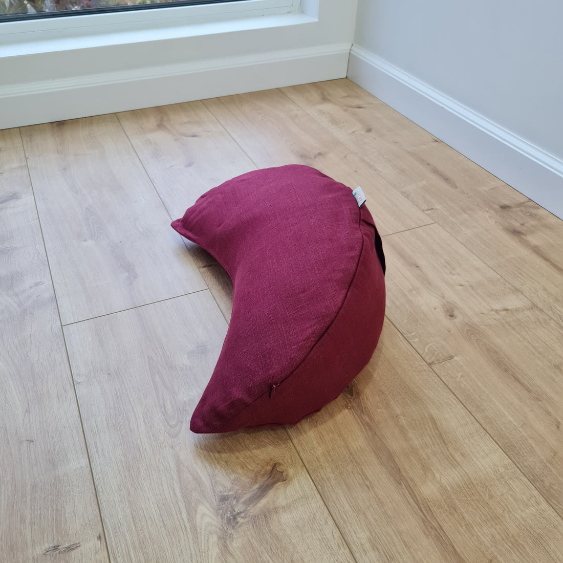 Linen cresсent cushion filled Wool filler Yoga Meditation Crescent pillow